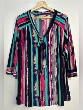 Atelier Watercolor Striped Tie Collar Blouse 3X